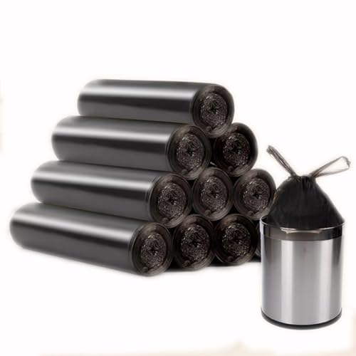 Bolsa de basura de 10 litros, bolsas de basura portátiles de polietileno extrafuertes con asa, 5 rollos negros / 100 unidades en total