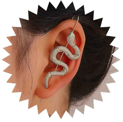 Dervivea Snake Ear Wrap Crawler Hook Earrings Snake Long Piercing Wrap Climber Earrings Boho Silver Ear Hook Earrings Punk Serpent Ear Cuff Earrings Jewelry for Women and Girls