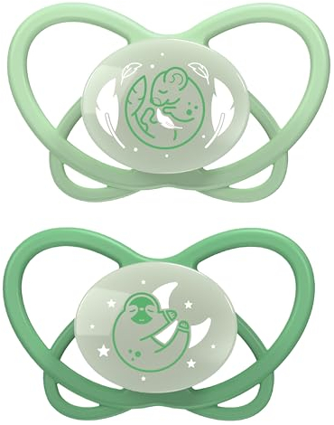 nip - Butterfly Night | 5-18 Monate | 2er Pack | Stillfreundlicher, zahnfreundlicher Babyschnuller mit Leuchtknopf inkl. Schnullerbox. Nachhaltiger Schnuller mit weichem Silikonsauger, Hellgrün/Grün