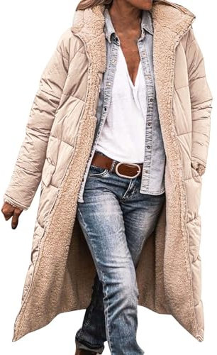 Manteaux d'hiver pour Femme Veste d'hiver Longue Doudoune avec Capuche Manteau Matelassé Doudoune épaisse Fermeture éclair Sweat à Capuche Réversible en Polaire Sherpa avec Poche Manteau