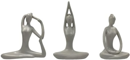 Glas Art handmade 3er Set aus schönen Yoga Figuren Dekofigur für Yoga Pilates Meditation Wohnzimmer Esszimmer (Grau, 15x18cm)