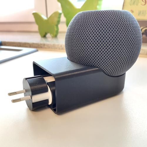 edaltec® HomePod Mini Halterung V1 Steckdose ohne Bohren Ständerhalter für Apple Wandhalterung Halter Kabel-Verwaltung Weiß (Lang Schwarz)