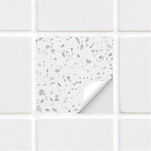 Alwayspon Fliesenaufkleber, weißer Terrazzo, selbstklebender Aufkleber für Badezimmer, Küche, Spritzschutz für Herd, selbstklebende Vinyl-Wandfliesen, 10 Stück x 15 cm
