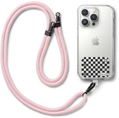 Ringke Holder Link Strap Checkerboard Black [Kordel mit TPU Design-Tag] Crossbody Handykette Universal zum Umhängen Kompatibel mit Universeller Handyhülle - Pink