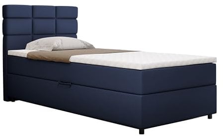 PANDA MÖBEL Boxspringbett Reve, 100x200 Polsterbett mit Bettkast und Topper- dunkelblau