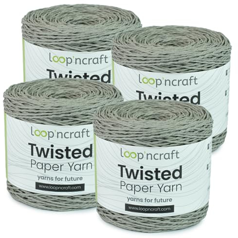 Papiergarn 4er-Set, Grau, Loopncraft, 1000m - 600g, Twisted Paper Yarn, Natürliches Papierkordel