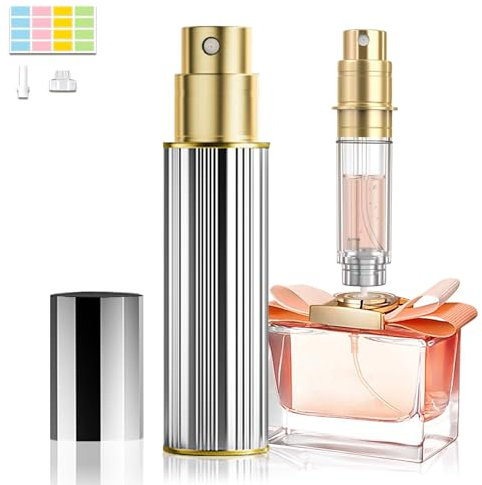 Parfüm Abfüller,5ml Parfümzerstäuber Nachfüllbarer, leer Reise Parfüm Zerstäuber, Mini Portable Sprühflasche,Taschenzerstäuber für Unterwegs, Parfümflaschen Zerstäuber für Frauen Männer(Silber)