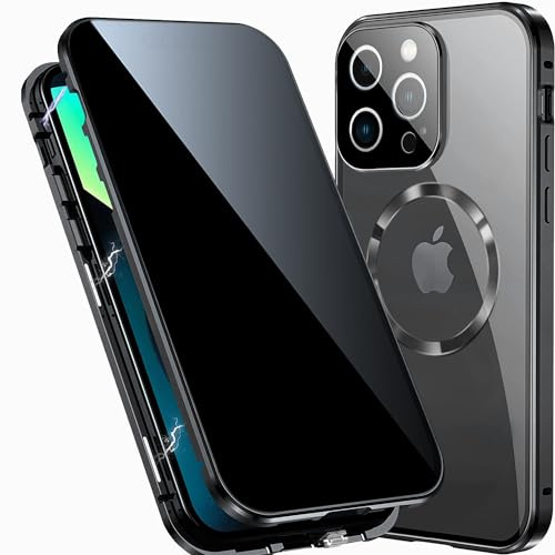 TOPF&B Magnetic Case for iPhone 14 Pro Privacy Cover,360 Degree Full Cover Built-in Privacy Screen Protector and Camera Protector[Compatible MagSafe],Metal Bumper Case for iPhone 14 Pro,Black