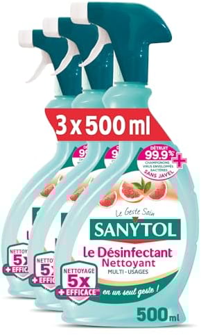 Sanytol - Désinfectant Nettoyant Multi-Usages - Parfum Pamplemousse - 500 ml- Lot de 3 - Sans Javel, Testé Dermatologiquement – Nouvelle formule 5X plus nettoyante