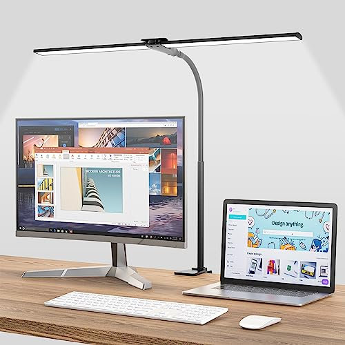 Hensam Lampe de Bureau LED Puissante, Dimmable Lampe Architecte à Pince, 5 Modes de Couleur, Protection Yeux Lumière Bureau Tactile Contrôle pour PC Travail, Étude, Noir