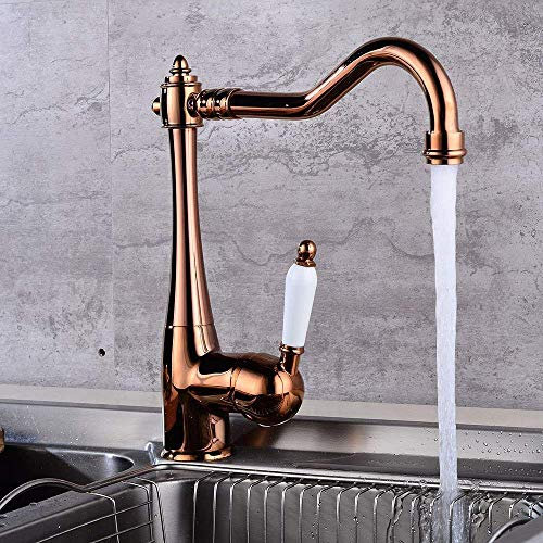 Nostalgie Küche Rustikale Armatur Küchenarmatur Wasserhahn Mischbatterie Mischbatterie Spülbecken mit Wasserhahn Messinggriffe 360 Einstellbar)/Rose D