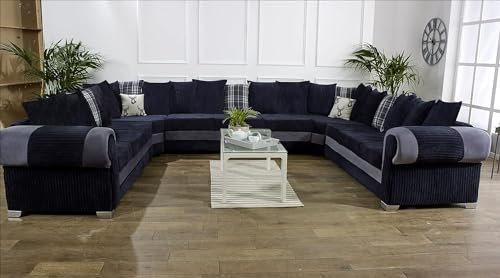 Black & Grey Large U shape sofas- Corner Sofa for Living Room jumbo Cord Fabric Settee Sofas - Cheap Left & Right couches - 555 (Black, U Shape Sofa)