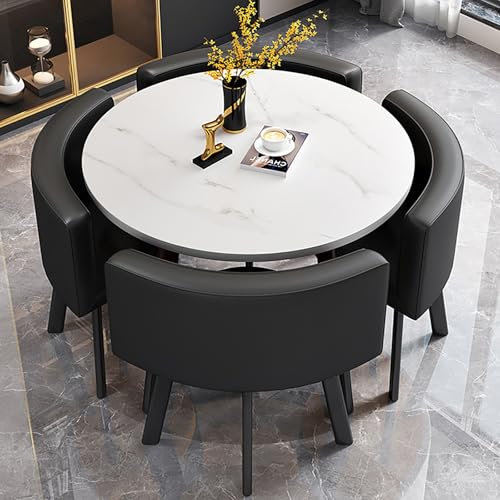Hoixin Esstisch-Set rund 4-Sitzer-Café-Tisch Tisch für Esszimmer und Küche mit Rückenlehne Besprechungstisch Rezeption Tisch und Stuhl Kombination Geeignet für Zuhause Küche Café Privat/Gewerbe(Color