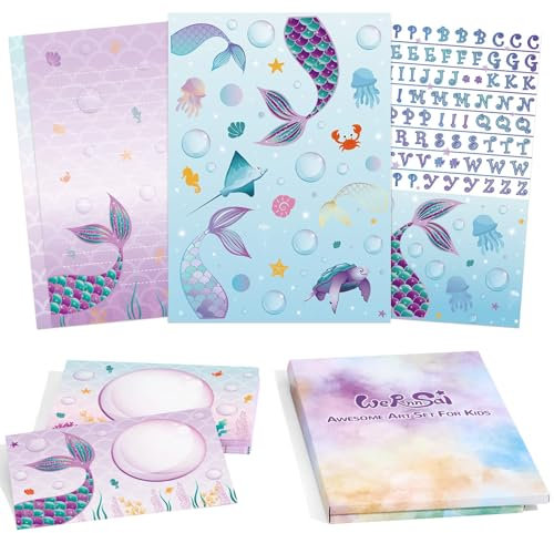 Briefpapier-Set für Kinder, Briefpapier-Set für Mädchen, Briefpapier-Set für Teenager, Meerjungfrau, Briefpapier-Set mit Meerjungfrauenmotiv, Briefpapier-Briefblätter mit Umschlägen