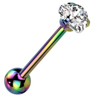 beyoutifulthings Zungen-piercing Herz-Zirkonia 6-mm Regenbogen Clear Universal-Piercing Chirurgenstahl Barbell-s Stab-länge 16-mm