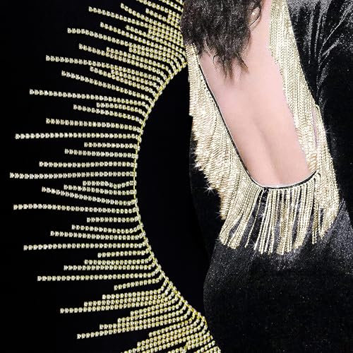 MINGZE 0,9m Quasten Kette Deko, Kette Trim Quaste Kristall Strass Ketten Für Hochzeitskleid Accessoires Vase Dekoration Bastel DIY Kleidungsstück Nähen Handwerk Hosenkette Hüftkette, 1 Yards Golden