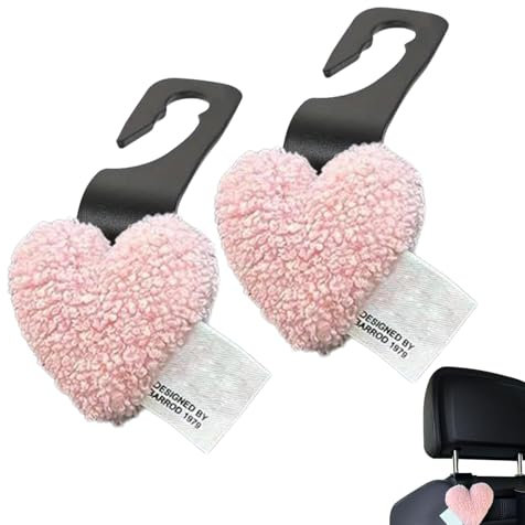 Generisch Auto-Geldbörsenhaken, Auto-Rücksitzhaken, Cartoon-Kopfstützenhaken mit Herzform, 2 Stück platzsparender Rücksitz-Aufhänger, Auto-Innenzubehör für kleine Fahrzeuge