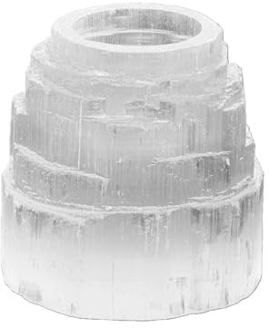 NKlaus Selenit Eisberg Teelichthalter 8,5x8,5cm – Selenit Teelichthalter im Eisberg Design, handgefertigt für stimmungsvolle Beleuchtung und Energiearbeit, natürliche Deko für spirituelle Räume 16314