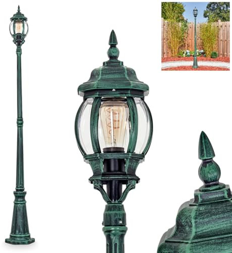 HOFSTEIN Kandelaber Lentua, Außenwegeleuchte aus Metall/Kunststoff in Schwarz/Grün/Klar, Wegeleuchte im Vintage/Antik/Landhaus-Design für Garten, Außenbereich, Hof, Höhe 205 cm, 1 x E27, IP44