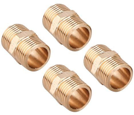 Sarini 4 Pezzi 1/2 Maschio a 1/2 Maschio Filettatura Ottone Raccordo Esagonale G1/2 x G1/2 Raccordo Esagonale Tubo Dritto per conversione Collegamento Tubo