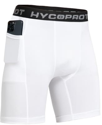 HYCOPROT Herren Kompressionsshorts, Schnelltrocknendes Baselayer Unterhose Kurz Laufunterwäsche Atmungsaktive Tights mit Taschen Funktionsunterwäsche Fußball Radlerhose （Weiß, L）