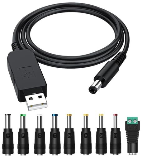 Gebildet Cable Convertidor Elevador de Voltaje USB de 5V CC a 12V CC de,Cable de Alimentación USB con 9conectores Jack Intercambiables, Adaptadores de Cargador y Conector de Terminal LED (100 cm)