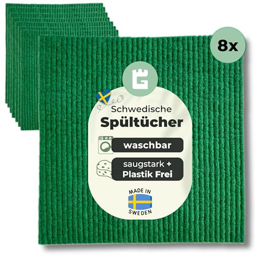 Grünschloss Spüllappen Grün (8X) schwedische Spültücher waschbar Forest Green - Schwammtücher grün aus Holz-Zellstoff & Baumwolle Putzlappen - Küchenlappen, Geschirrlappen (Limited-Edition)