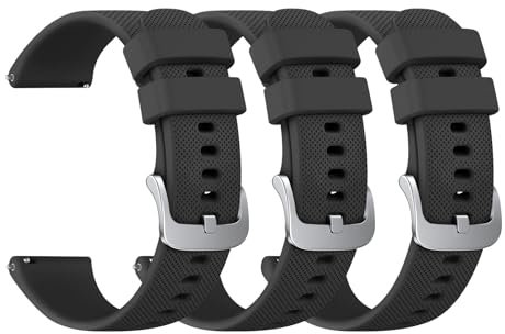 Tobfit Lot de 3 bracelets de rechange en silicone pour Garmin Vivoactive 4S/Venu 2S/Venu 3S/Vivomove 3S de 18 mm pour Garmin Forerunner 255S/265S Homme Femme (noir/noir/noir)