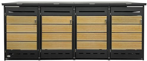 RS Trade Outdoor-Mülltonnenbox, bis zu 240 L Tonnen, Verkleidung aus verzinktem Stahl, abschließbare Türen, Mülltonnenhaus, Größen 2er, 3er, 4er zur Aufbewahrung von Abfall (Holzoptik, 4er)