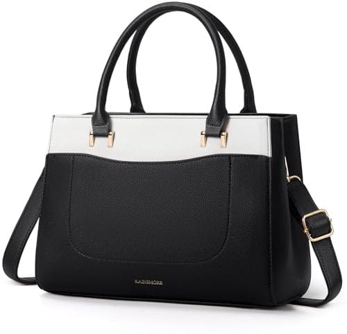 RAINSMORE Handtasche Damen Mittelgroß Tasche Damen Leder Damenhandtaschen Klein Schultertaschen Wasserdicht Umhängetasche Henkeltasche für Damen Schwarz und Weiß