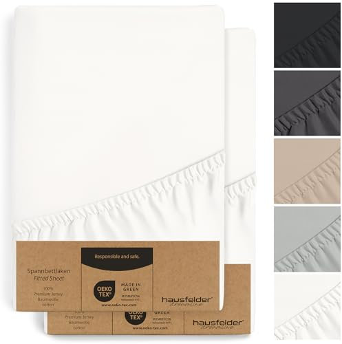 Hausfelder 2er Set Topper Spannbettlaken 180x200cm bis 200x200cm - bis 15cm Steghöhe, 100% Baumwolle Bettlaken 180 x 200 cm bis 200 x 200 cm, Spannbetttuch und Topperbezug Weiß