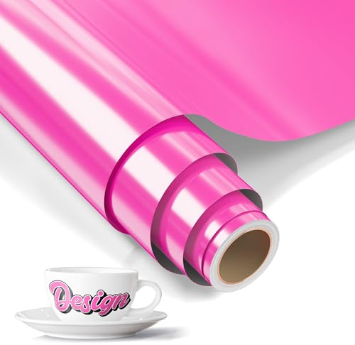 LIKCUT Vinyle Adhésif Rose Brillant, 30,5 cm × 183 cm Rouleau de Vinyle Permanent pour Tous Plotters de Découpe, Vinyle Adhésif pour Cadeaux de Bricolage, Mug
