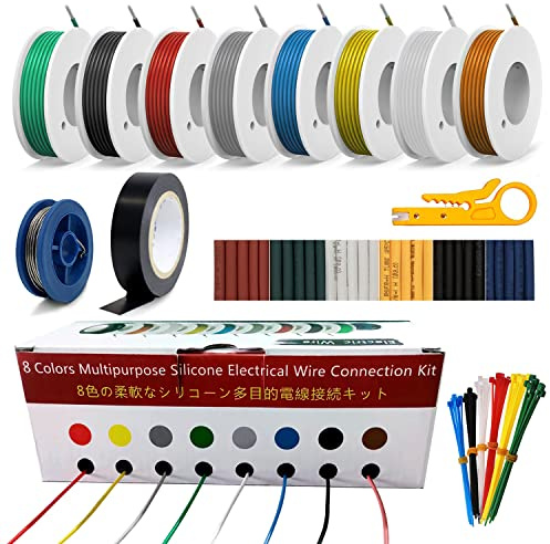 18awg alambres eléctrico 8 color Kit cable de conexión cobre recubierto | de estaño, adecuado para productos electrónicos DIY trabajo alambre sólido y lámparas, electrodomésticos, etc. (8x20 pies)