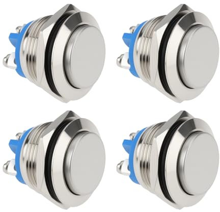 Be In Your Mind 4 Unidades Interruptor Pulsador Impermeable de 19 Mm 250 V 5 A 1 NA SPST de Acero Inoxidable