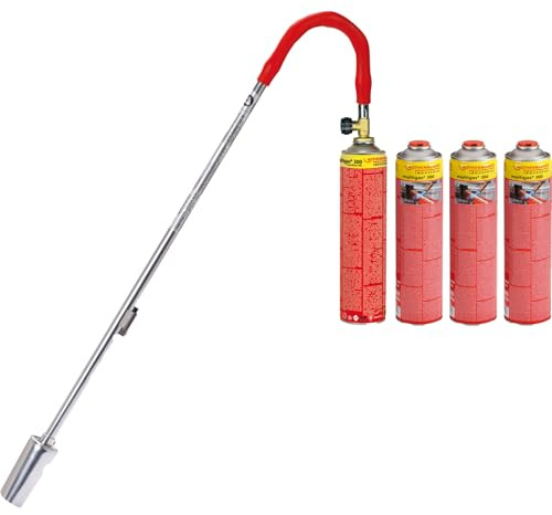 ROTHENBERGER Industrial Breitstrahlbrenner Turbo Plus inkl. 4 Multigas (je 600 ml) mit breiter Flamme für den Garten als Unkrautvernichter | Unkrautbrenner | Gasbrenner | Abflammgerät Piezo-Zündung