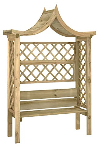 Pergola da giardino con tetto e panca in legno di pino impregnato verde – Perfetto per giardino, terrazza o balcone – Durevole e resistente alle intemperie