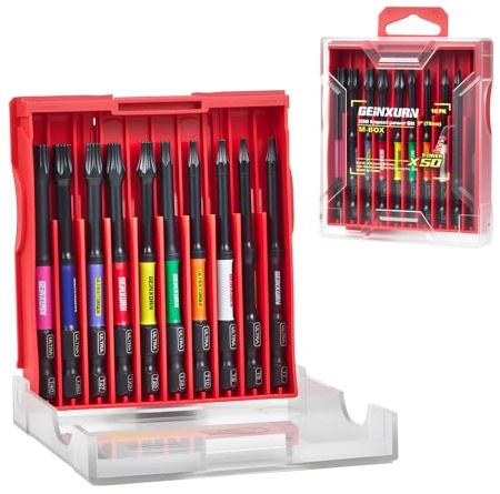 GEINXURN 10tlg. Torx T7-T40 Schrauber Bit Set, Schlagfester Magnetische 75mm Lange Bits, 1/4 Zoll Sechskantschaft S2 Legierter Stahl Schrauberbitsatz mit Aufbewahrungsbox