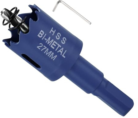 METALLIXITY Kit de Scie Cloche Bi-Métal 27mm (1-1/16), Fraiseuse à Trou en Acier Rapide M42 avec Mèche Centrale, Clé Hexagonale et Ressort - pour Tôle Métallique, Bois, Bleu