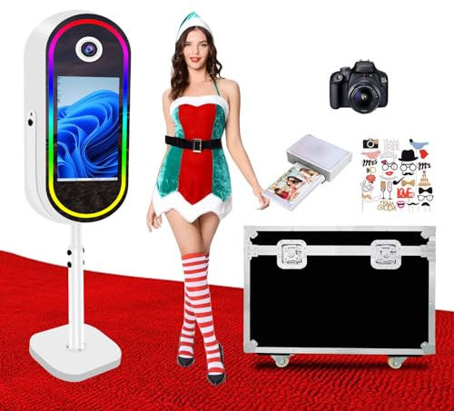 Aookely Ovaler Spiegel Fotokabine Maschine mit Drucker und Kamera, Magic Mirror Photo Booth Fotobox, 21,5 Touchscreen, integrierter Mini-PC, sofortiges Drucken und Teilen (Weiß, Komplettes Set)