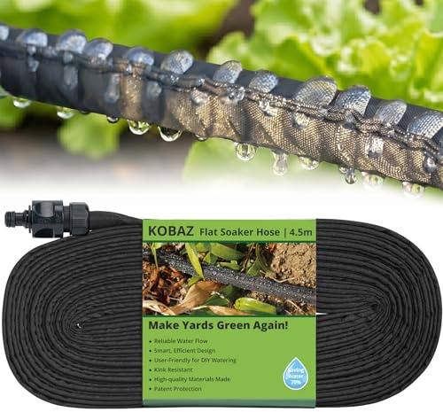 KOBAZ Garden Soaker Hose 4.5 m, Leaky Drip Irrigation Hose, Porous Pipe for Vegetable Patches, Flower Borders, Herb Gardens and Raised Beds