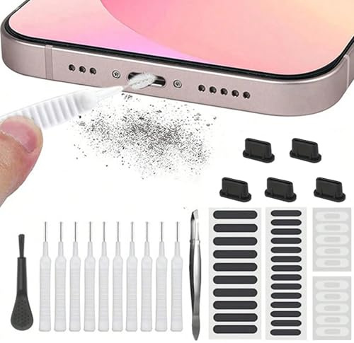 51 Pack Phone Cleaning Kit, Charging Port Cleaner for 16 Pro Max USB-C & Lightning, Speaker Dust Remover Tool with Anti-Static Brushes for Smartphone, Headphone, Tablet, Camera