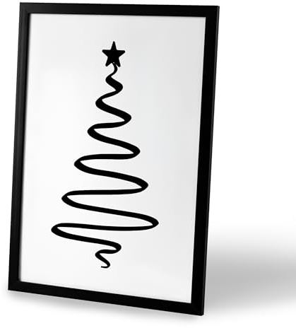 1peak Weihnachtsbaum Bild inkl. Bilderrahmen | Minimalistisches schwarz weiß Poster für Scandi Wanddekoration, Wohnzimmer, Küche & winterliche Xmas Deko
