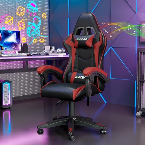Racingreat Sedia Gaming con Altoparlant Bluetooth e Poggiatesta, Poltrona da Gioco Regolabile in Altezza, per Ufficio, Sedia Ergonomica Gaming per Adulti，Adolescenti（Bluetooth, Rosso