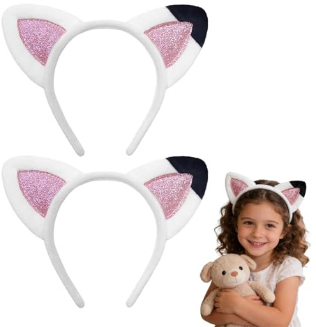 MAIKAOZAI 2 Stück weiße Katzenohren Stirnband, elegantes Tierohr-Haarschmuck für Kostümpartys und Rollenspiele
