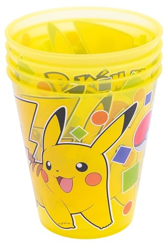 STOR 4er Set Kinder Trinkbecher Pokémon 285ml - Wiederverwendbare BPA-freie Kunststoffbecher fur Partys und Alltag - Bruchsicher und Robust | Bruchsicheres Polypropylen, offiziell lizenziert, stapelbar - ideal für Party & Alltag