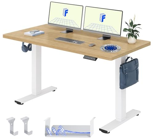 FLEXISPOT Höhenverstellbarer Schreibtisch Basic 160x80cm | Schreibtisch in Heller Eichenoptik, 25 mm Tischplatte, für Homeoffice & Wohnräume (Natur-Eiche Optik, Weiß Gestell)