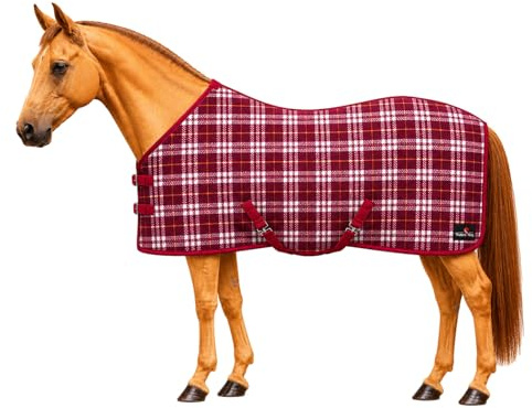 Brama-West Fleece Abschwitzdecke Pferd – Anti-Pilling Pferdedecke Atmungsaktiv mit Kreuzgurten (Bordeaux/Weiß, 135)