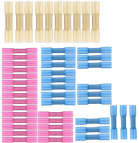 Heat Shrink Butt Splice Terminals Insulated Electrical Wire Crimp Connectors Kit, Yellow, Blue, Red (50Pcs)