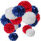 MAKFORT 15er Set Pompoms Deko Bunt Seidenpapier Pompons für Hochzeit, Geburtstag, Party Blau Rot Weiß (3pcs*30.5cm/6pcs*25cm/6pcs*15.5cm)