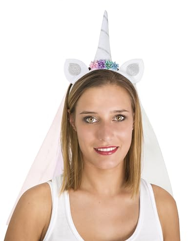 P'tit Clown 27260 Licorne Haarreif Einhorn Regenbogenschleier, Damen, Weiß, Silber, one size